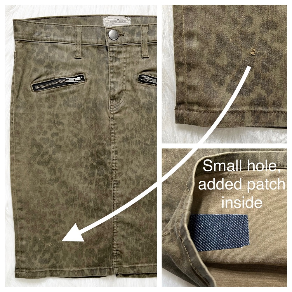 Current/Elliott Leopard Print Army Green Denim Pencil Skirt, Jean Skirt Size 28” - Picture 14 of 14